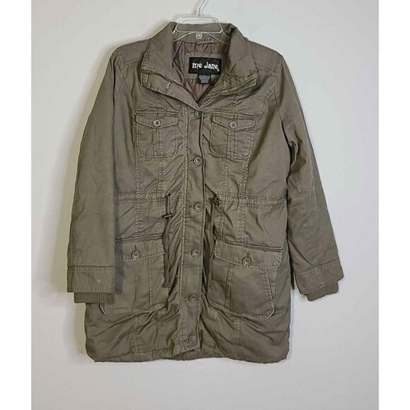 Me Jane Jackets & Blazers - Me Jane Button & Zip Front Cargo Military Quilted Lined Gray Coat Size Lg